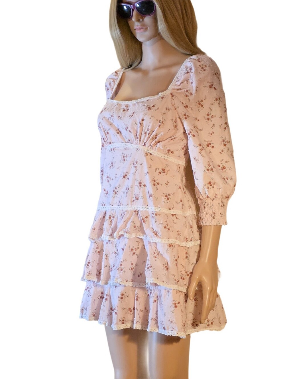 🌸 Lulus Lasting Bliss Pink Floral Ruffled Mini Dress M 🌸 - Picture 4 of 17